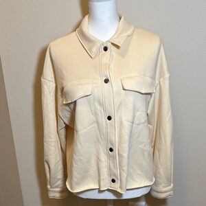 Light Cream Utility Shirt Jacket with Snap Front